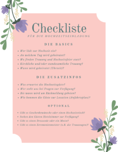 Checkliste für die Hochzeitseinladung
